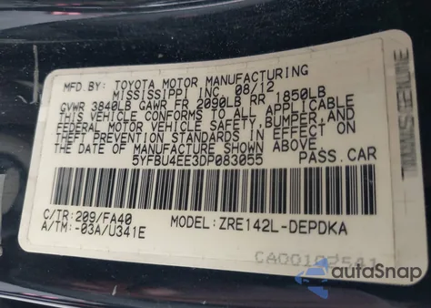 2013 Toyota Corolla L from USA, damaged, VIN 5YFBU4EE3DP083055